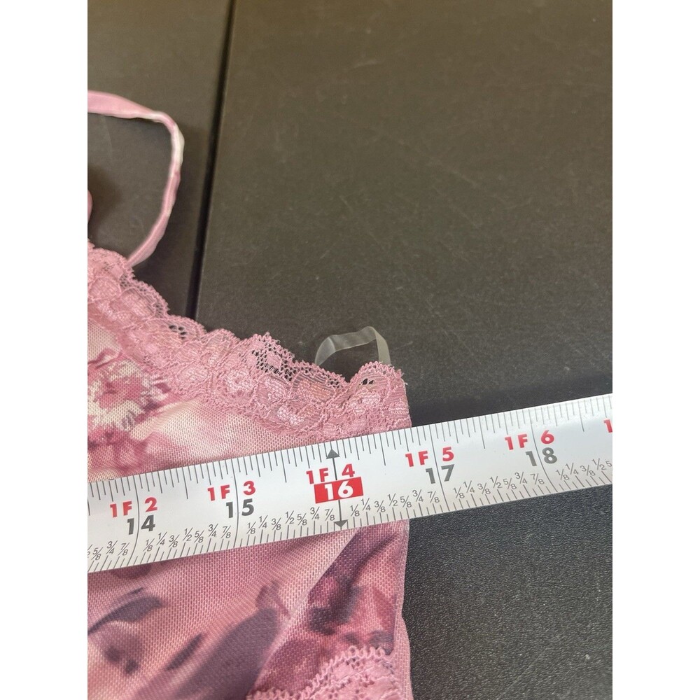 Y2K Babydoll Madden NYC Cocquette Pink Floral Lace Asymmetrical Slip Dress L - Picture 13 of 16